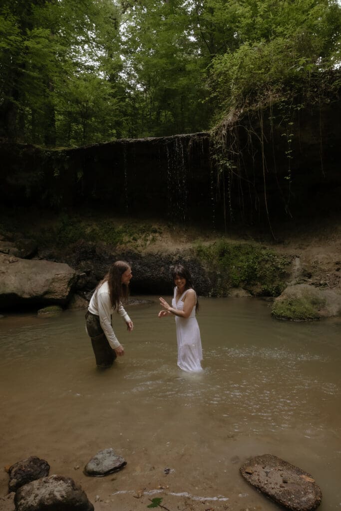 Elopement Couple - cold plunge - waterfall portraits - Colorado elopement activities