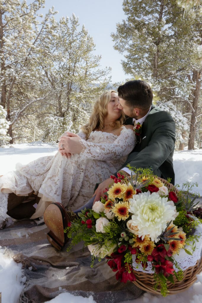 when to elope in Colorado - spring elopement Colorado - snowy spring elopement Colorado - picnic elopement Colorado